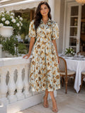 Rochie Midi din Voal Satinat cu Pliuri și Imprimeu Floral