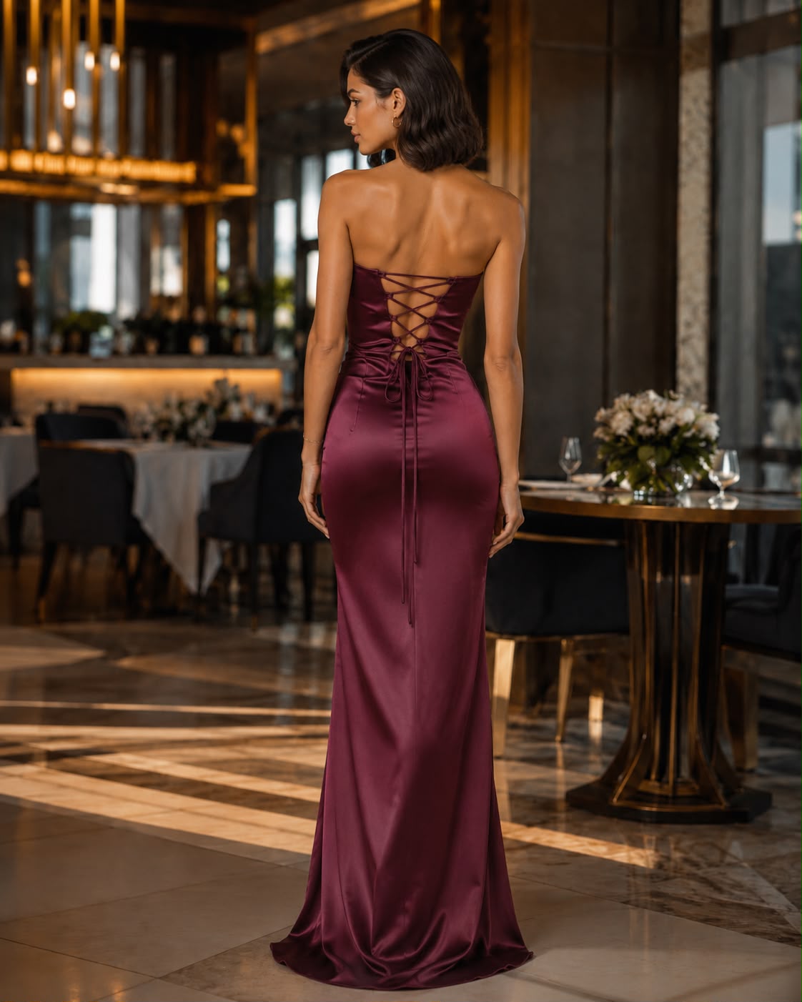 Rochie lungă elegantă din satin cu drapaj