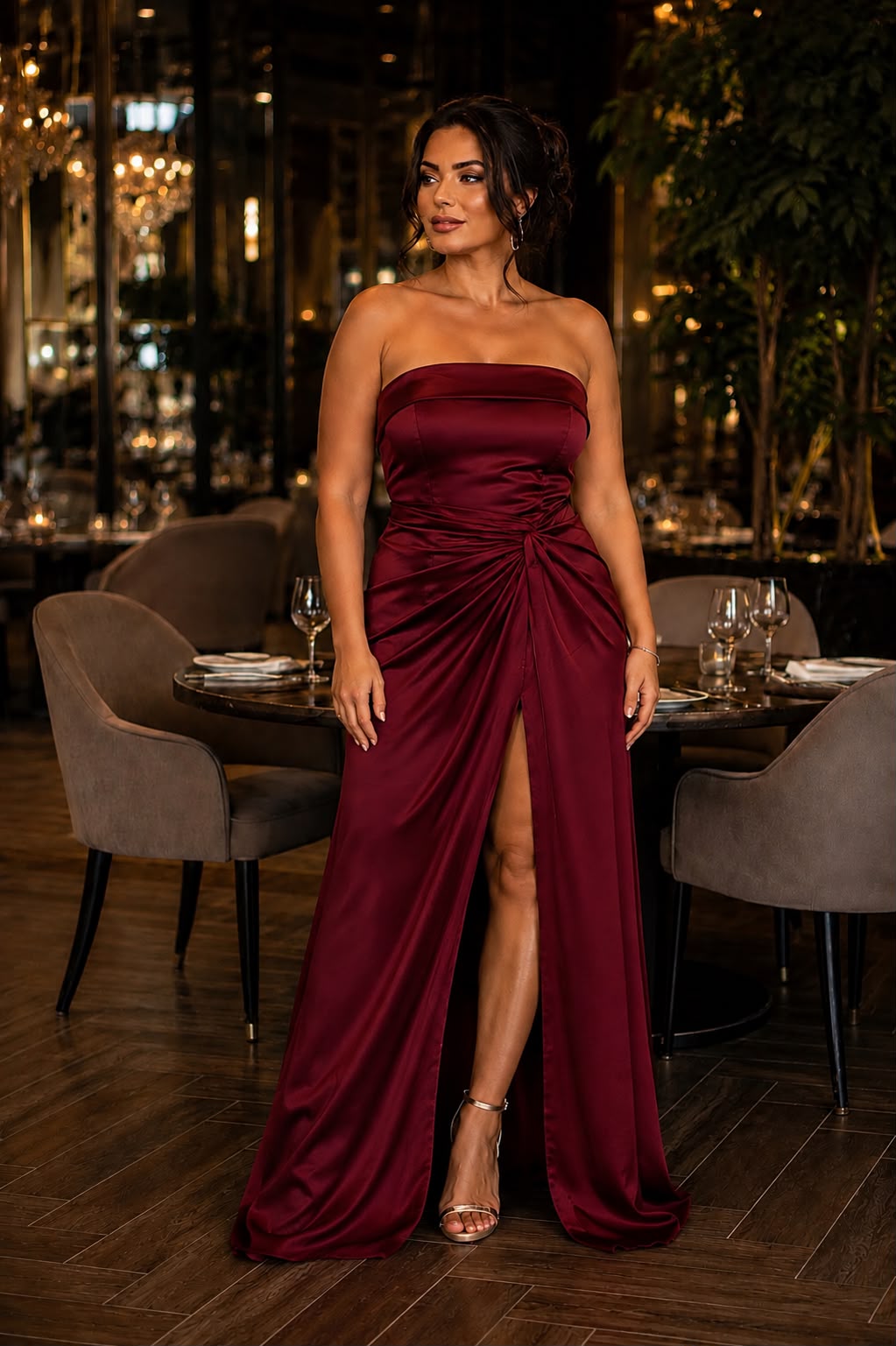 Rochie Elegantă Bordo cu Drapaj – Eleganță și Rafinament ❤️