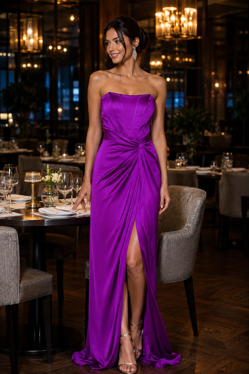 Rochie Elegantă din Satin cu Bustieră și Drapaj în Talie ✨