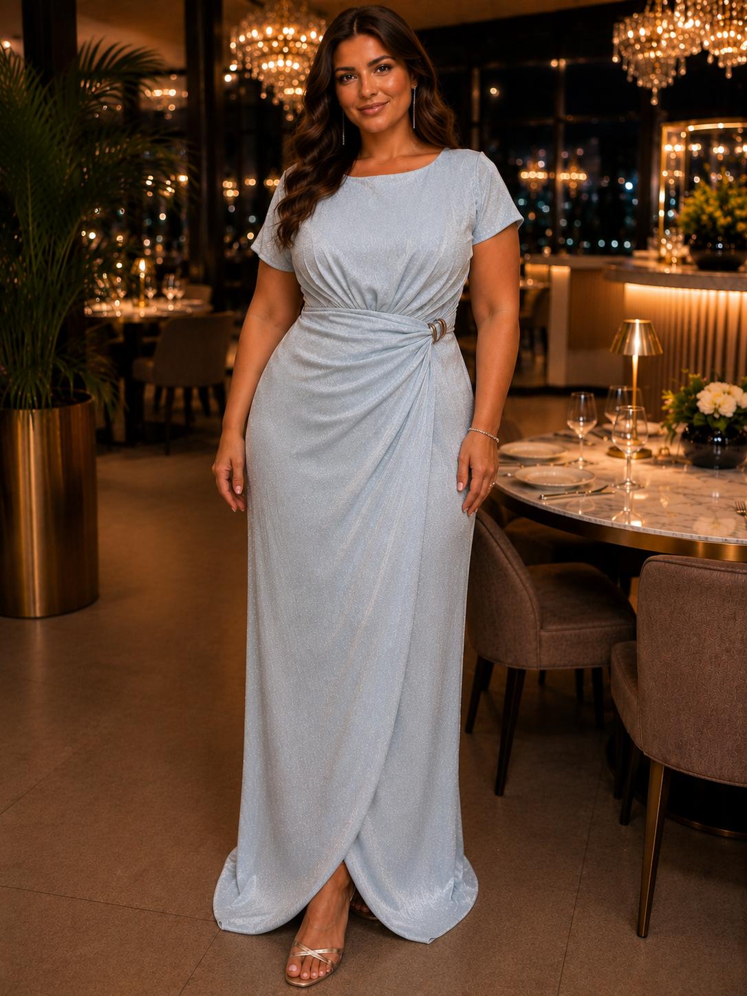 Rochie lungă elegantă din lurex cu sclipici – Verde Mentă