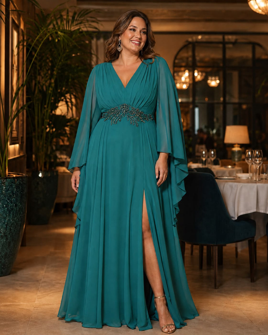 ✨ Rochie lungă elegantă din voal  culoarea verde ✨