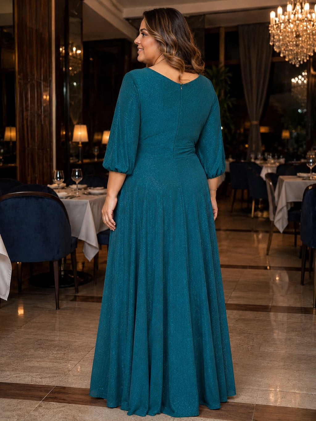 Rochie lungă elegantă din lurex – Verde