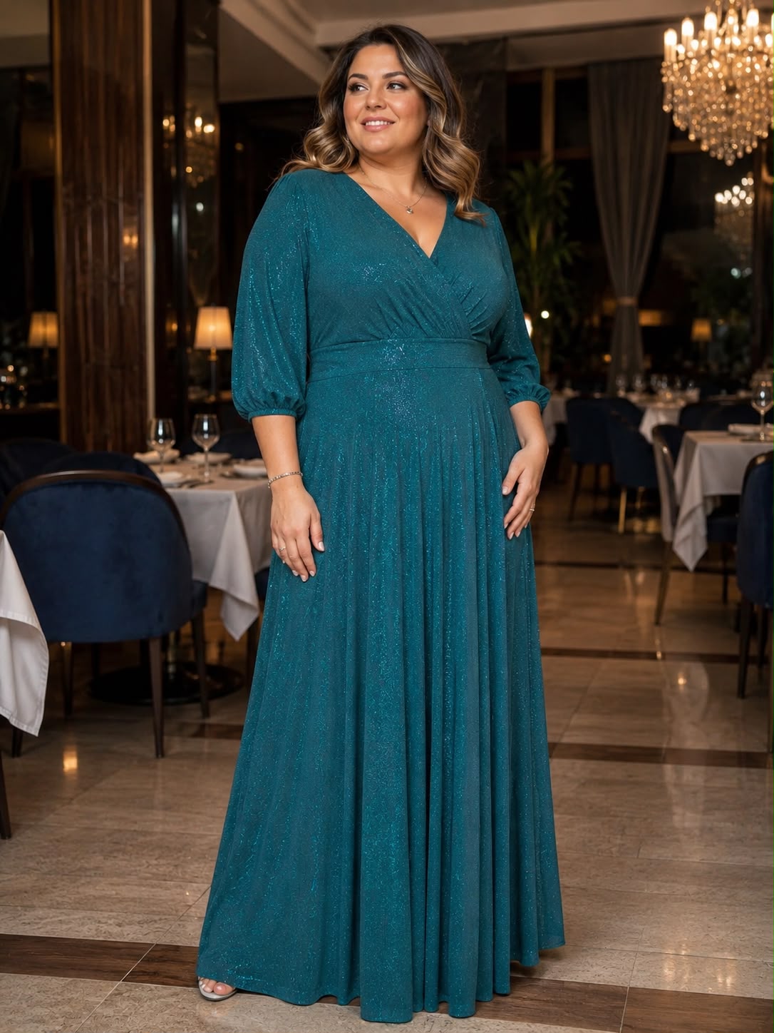 Rochie lungă elegantă din lurex – Verde