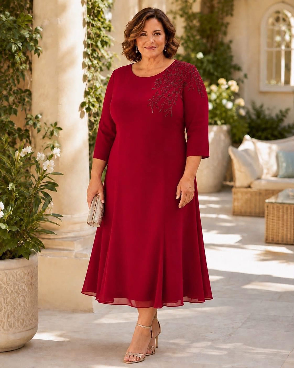 Rochie midi bordo cu voal și aplicații elegante