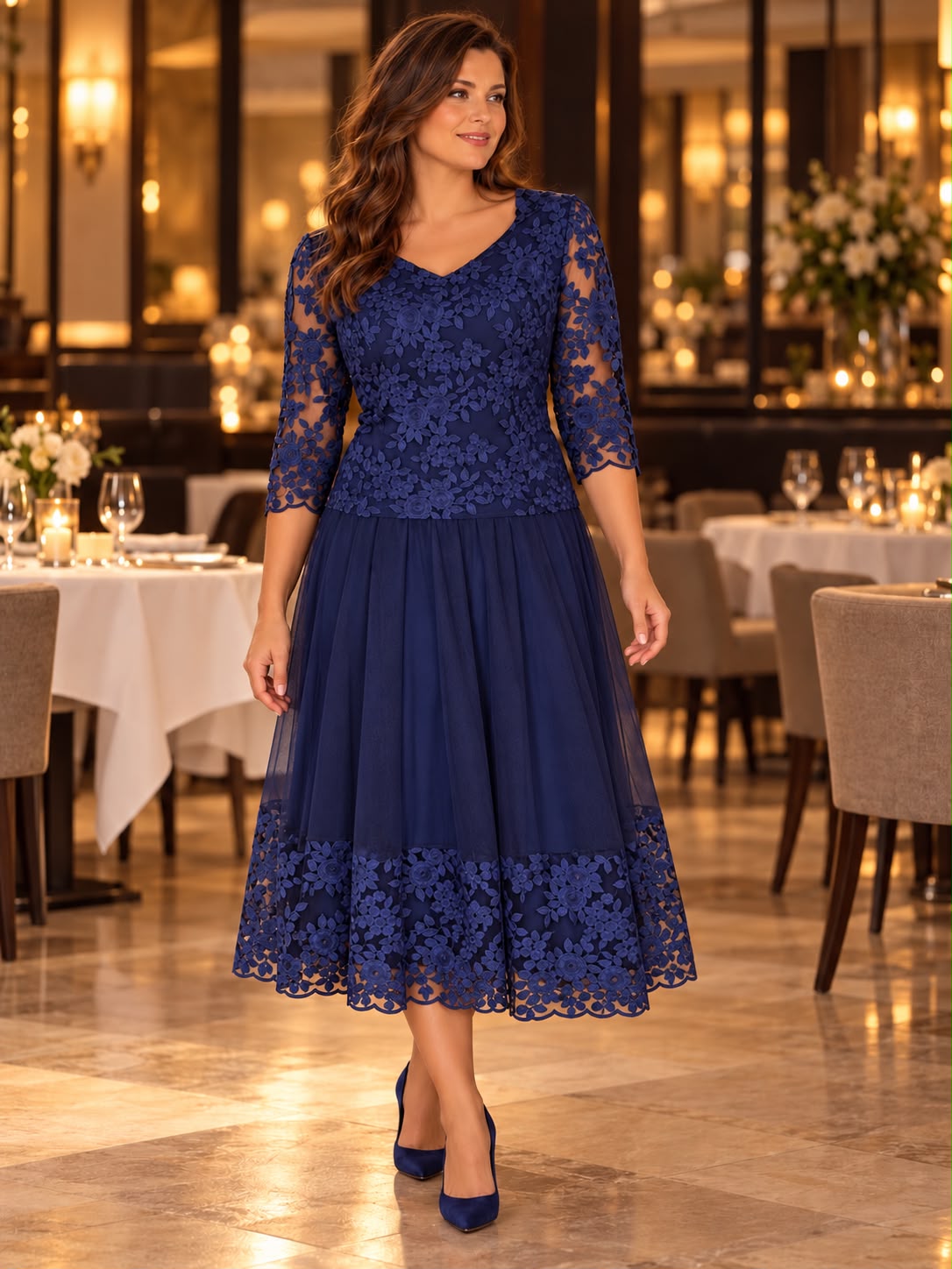 ✨ Rochie midi bleumarin cu dantelă – eleganță la fiecare pas ✨